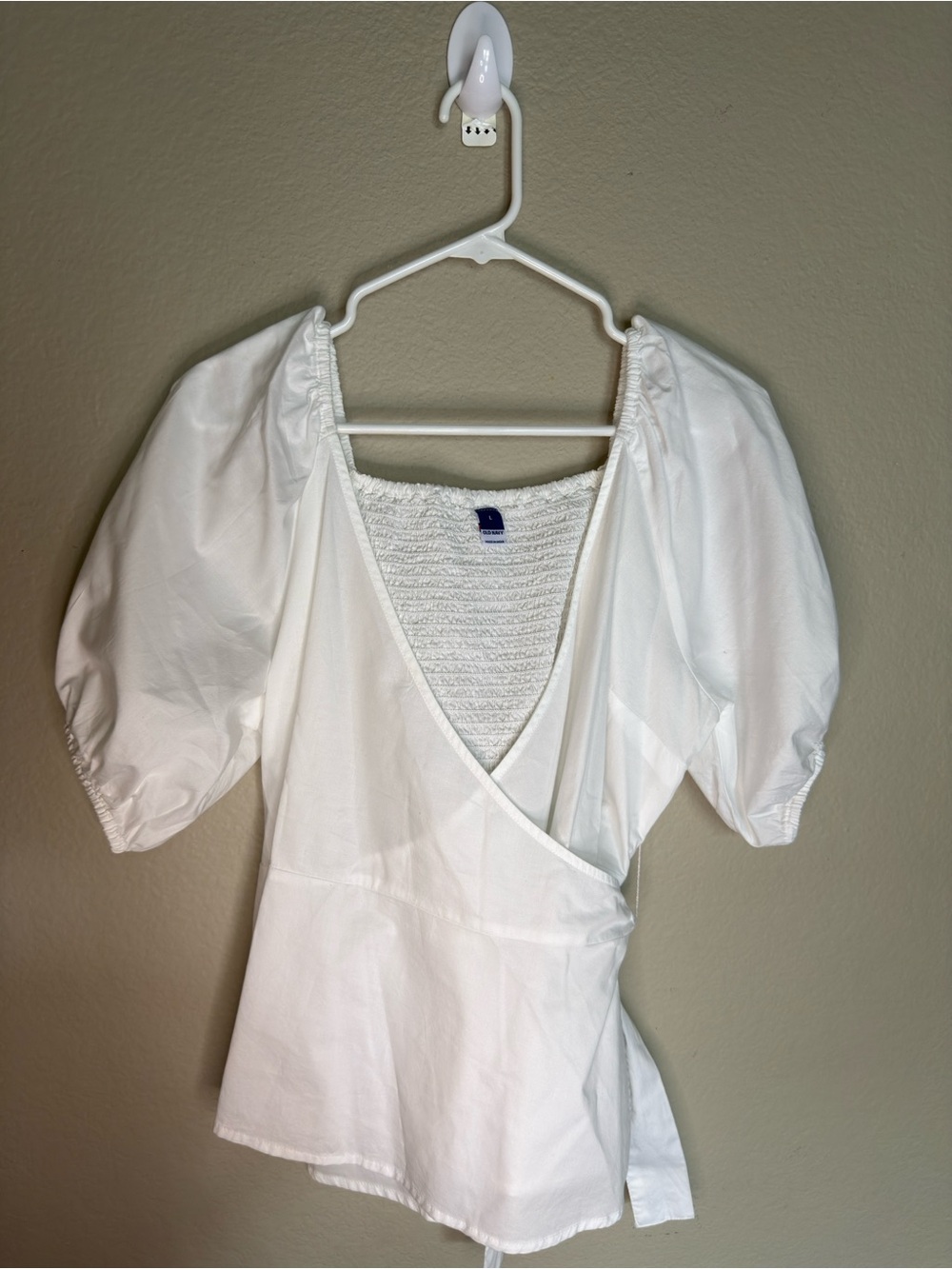 Old Navy White Smocked V-Neck Wrap Top